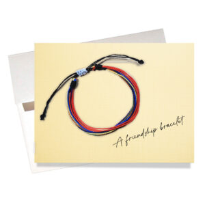 Friendship bracelet birthday card features a colorful waxed string bracelet