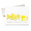 Front of Mustard Seed friendship & encouragement greeting card that includes a real mustard seed amid illustrated mustard flowers