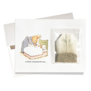 Peter Rabbit get well card with chamomile tea