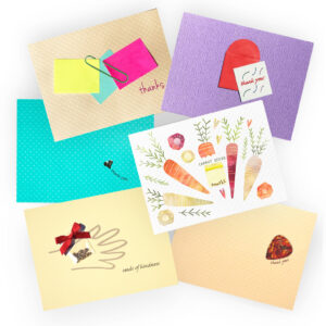 Our "Bestsellers Thank You Package" includes six popular handmade thank you cards.