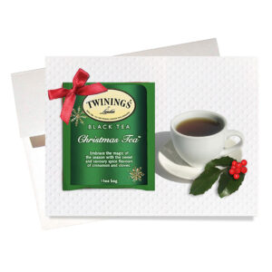 Handcrafted card features Christmas tea