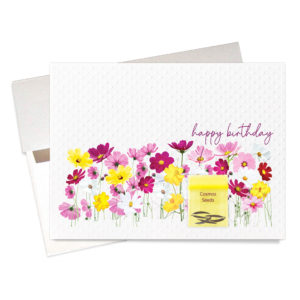 Birthday card featuring cosmos seeds