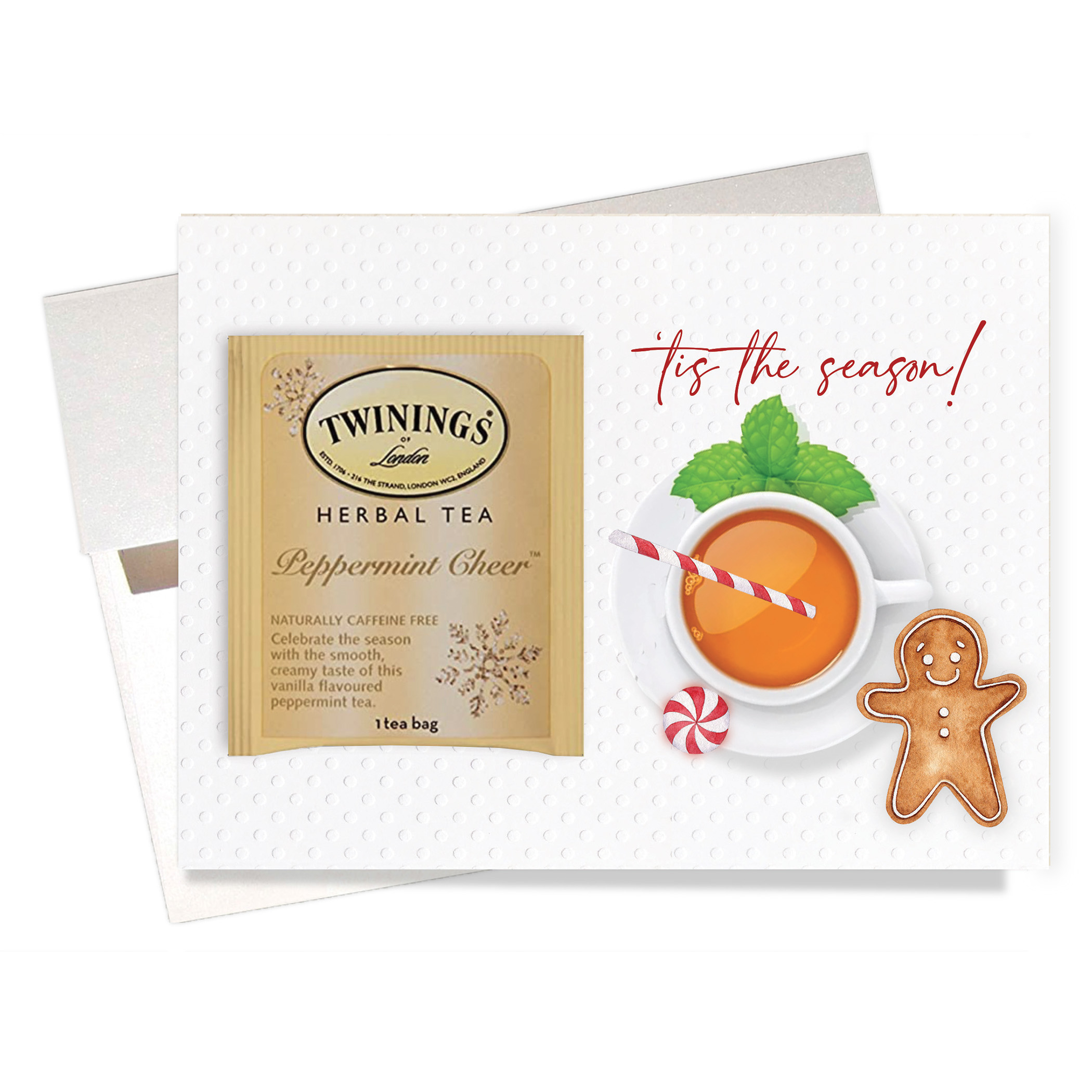 "Tis the Season" Holiday Peppermint Tea Card lets you send scents and flavors of the season with Peppermint Cheer herbal tea.