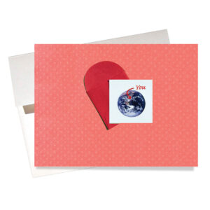 Front of Satellite Birthday card with small Earth from space image and arrow pointing to "you"