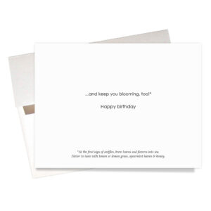 "Butterflies & blooms" inside message says the tiny plantable gift of a few echinacea seeds are to "keep you blooming too!