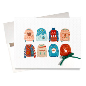 Christmas Sweater Card with a Christmasy green yarn bow yarn