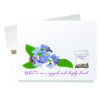 "Forget-Me-Not" Sympathy Card features a small bag of plantable forget-me-not seeds. Message with watercolor forget-me-not flowers on the front says: "What we once enjoyed and deeply loved..."