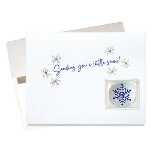 "Snow to Make Holidays White" card features a tiny packet of instant Snow To Go!